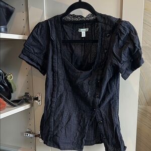 Kimchi Blue Black Button-Up Blouse with Lace